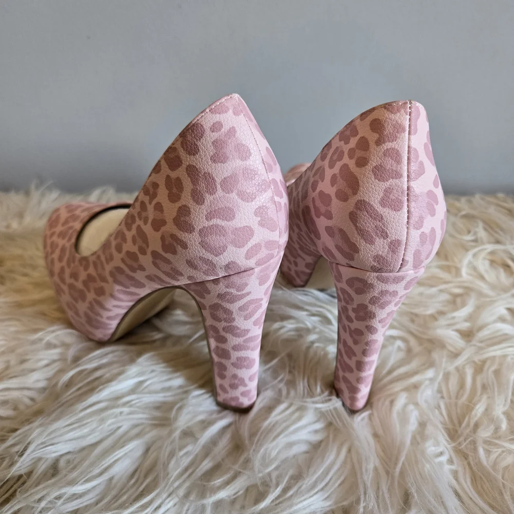 Women's Pink Leopard Print Platform Pumps High Heel